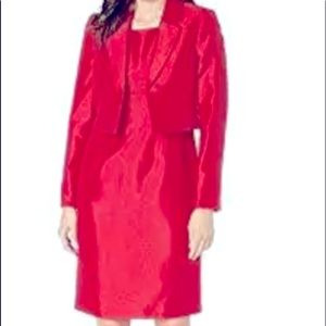 NWT LeSuit 2 Piece Red Sleeve less Dressy Dress with matching Jacket Size 10